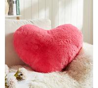 EastTree Heart Shaped Throw Pillow, Ultra Soft Faux Rabbit Fur, 15x18 Inch, Carmine
