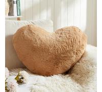 EastTree Khaki Heart Shaped Throw Pillow, 10x13 Inch, Plush Faux Rabbit Fur, Home Decor Gift