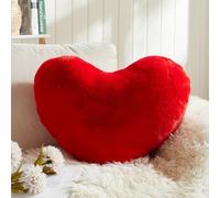 EastTree Valentines Heart Pillows, Red Heart Shaped Pillows, Love Throw Pillows Gifts, Ultra Soft Faux Rabbit Fur Small Cute Pillows, Women Girls Kid Room Decor 10x13 Inch