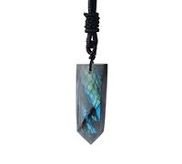Eastuy Natural Labradorite Pendant, Single Pointed Crystal Column Rough Stone Pendant Necklace, Hexagonal Pillar Crystal Pendant Jewellery Necklace