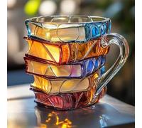 Eastuy Painted Book Mug, Novelty 3D Painted Book Coffee Cup, Stained Glass Books Stack Coffee Mug, Colorful Glass Mugs with Boo-k-Themed Design, for Books Lovers Readers Teachers Literary Friends