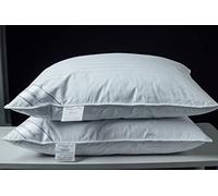 Eastwarmth White Goose Feather Blend with Polyester Bed Pillows 100% Cotton, Medium Firm Soft Support Queen (Pack of 2), Stripe White