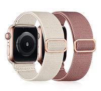 Easuny 2 Pack Elastic Strap Compatible with Apple Watch Strap 38mm 40mm 41mm 42mm, Adjustable Soft Nylon Band for iWatch Series 11 10 9 8 7 6 5 4 3 2 1 SE Ultra for Women Men, Nude Pink/Starlight
