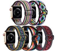 Easuny 5 Pack Stretchy Bands Compatible with Apple Watch 38mm 40mm 41mm 42mm 44mm 45mm 46mm 49mm Women, Elastic Fabric Nylon Strap Wristband for iWatch SE Series 10 9 8 7 6 5 4 3 Ultra Boho Solo Loop
