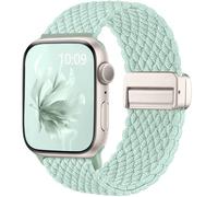 Easuny Braided Strap Compatible with Apple Watch Straps 38mm 40mm 41mm 42mm Women Men - Magnetic Stretchy Elastic Nylon Band for iWatch Strap Series 11 10 SE 9 8 7 6 5 4 3 2 1 - LightGreen