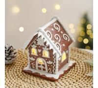 EASUTE 5.7" Gingerbread House Christmas Village Ornaments, Battery Operated Lighted LED Clay House Decoration for Xmas Holiday Party Home Decor