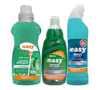 Easy 3 Piece Green Household Cleaning Products Bundle Giftset - Includes Eco-Friendly Laundry Detergent 750ml, Toilet Cleaner 750ml, Washing Up Liquid 550ml - Sustainable Cleaning