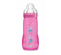 MAM Easy Active Baby Bottle, Easy-to-Grip Ergonomic Bottle, Large Learning Bottle, MAM No. 3 Silicone Teat and Leak-Proof Lid, 4+ Months, Pink, 330 ml