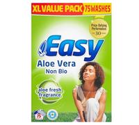 Easy Aloe Vera Non-Bio Washing Powder, Gentle on Skin, Powerful on Stains, Aloe Fresh Fragrance, Detergent for Sensitive Skin, Family Safe Formula, XL Value Pack (75 Washes)