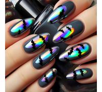 Easy Apply ABS Halloween Nails 24Pcs Web Bat Design Almond Shaped Fake Nails For Party Wear Halloween Fake Nail