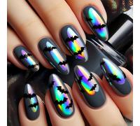 Easy Apply ABS Halloween Nails 24Pcs Web Bat Design Almond Shaped Fake Nails For Party Wear Round Almond Fake Nail