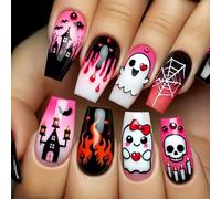 Easy Apply Skull Square False Nails Halloween Theme ABS For Parties & Daily Wear ABS Halloween Press On Nail