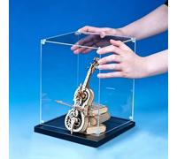 Easy-Assembly Clear Acrylic Box 16 18 20 22 24 in Tall, Plastic Display Case Cube with Black Base, Dustproof Storage Showcase for 3D Wooden Puzzles & Model Kits(25x15x45cm(10"x6"x18"))