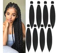 Easy Braid Pre stretched Braiding Hair Extensions - 16 Inch 8Packs Braiding Hair Soft Yaki Texture Crochet Synthetic Hair for Woman Hot Water Setting Crochet Braiding Hair Extensions (1B#)