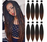 Easy Braid Pre stretched Braiding Hair Extensions - 20 Inch 8Packs Ombre Braiding Hair Soft Yaki Texture Crochet Synthetic Hair for Woman Hot Water Setting Crochet Braiding Hair Extensions (1B/30#)