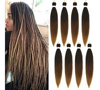 Easy Braid Pre stretched Braiding Hair Extensions - 20 Inch 8Packs Ombre Braiding Hair Soft Yaki Texture Crochet Synthetic Hair for Woman Hot Water Setting Crochet Braiding Hair Extensions(1B/30/27#)