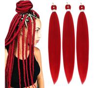 Easy Braid Pre stretched Braiding Hair Extensions - 26 Inch 3Packs Braiding Hair Soft Yaki Texture Crochet Synthetic Hair for Woman Hot Water Setting Crochet Braiding Hair Extensions (Red#)