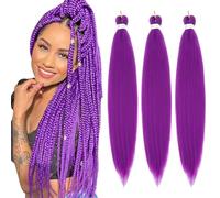 Easy Braid Pre stretched Braiding Hair Extensions - 26 Inch 3Packs Braiding Hair Soft Yaki Texture Crochet Synthetic Hair for Woman Hot Water Setting Crochet Braiding Hair Extensions (Purple#)