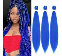 Easy Braid Pre stretched Braiding Hair Extensions - 26 Inch 3Packs Braiding Hair Soft Yaki Texture Crochet Synthetic Hair for Woman Hot Water Setting Crochet Braiding Hair Extensions (Blue#)