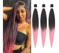 Easy Braid Pre stretched Braiding Hair Extensions - 26 Inch 3Packs Ombre Braiding Hair Soft Yaki Texture Crochet Synthetic Hair for Woman Hot Water Setting Crochet Braiding Hair Extensions (1B/Pink#)