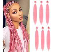 Easy Braid Pre stretched Braiding Hair Extensions - 26 Inch 6Packs Braiding Hair Soft Yaki Texture Crochet Synthetic Hair for Woman Hot Water Setting Crochet Braiding Hair Extensions (Pink#)