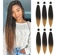 Easy Braid Pre stretched Braiding Hair Extensions 26 Inch 6Packs Ombre Braiding Hair Soft Yaki Texture Crochet Synthetic Hair for Woman Hot Water Setting Crochet Braiding Hair Extensions (1B/27#)