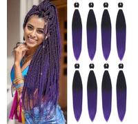 Easy Braid Pre stretched Braiding Hair Extensions - 26 Inch 8Packs Ombre Braiding Hair Soft Yaki Texture Crochet Synthetic Hair Hot Water Setting Crochet Braiding Hair Extensions (1B/Purple#)