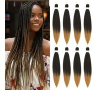 Easy Braid Pre stretched Braiding Hair Extensions - 26 Inch 8Packs Ombre Braiding Hair Soft Yaki Texture Crochet Synthetic Hair for Woman Hot Water Setting Crochet Braiding Hair Extensions (1B/27#)