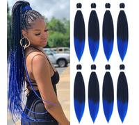 Easy Braid Pre stretched Braiding Hair Extensions 26 Inch 8Packs Ombre Braiding Hair Soft Yaki Texture Crochet Synthetic Hair for Woman Hot Water Setting Crochet Braiding Hair Extensions (1B/Blue#)
