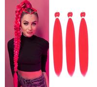 Easy Braid Pre stretched Braiding Hair Extensions - 30 Inch 3Packs Braiding Hair Soft Yaki Texture Crochet Synthetic Hair for Woman Hot Water Setting Crochet Braiding Hair Extensions (Purplish Red#)