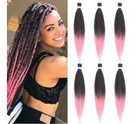 Easy Braid Pre stretched Braiding Hair Extensions - 30 Inch 6Packs Braiding Hair Soft Yaki Texture Crochet Synthetic Hair for Woman Hot Water Setting Crochet Braiding Hair Extensions (1B/Pink#)