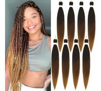 Easy Braid Pre stretched Braiding Hair Extensions - 30 Inch 8Packs Ombre Braiding Hair Soft Yaki Texture Crochet Synthetic Hair Hot Water Setting Crochet Braiding Hair Extensions (1B/30/27#)