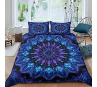 Easy Care 3D Design Microfiber Abstract mandala Bed Quilt Cover All Season Bedding Set with Pillow Shams Blue purple cosmic Duvet Cover Breathable Machine Washable for Teens Adults Single（140x200cm）