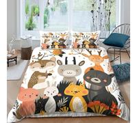 Easy Care 3D Design Microfiber cute forest animals Bed Quilt Cover All Season Bedding Set with Pillow Shams cartoon woodland Duvet Cover Breathable Machine Washable for Teens Adults King（220x240cm）