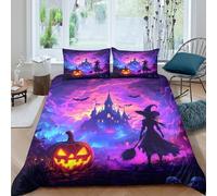 Easy Care 3D Design Microfiber Halloween scene Bed Quilt Cover All Season Bedding Set with Pillow Shams fantasy spooky art Duvet Cover Breathable Machine Washable for Teens Adults Single（135x200cm）