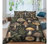 Easy Care 3D Design Microfiber Mushroom illust Quilt Cover Breathable Bedding Set with Pillowcases Botanical art Bedding Quilt Cover All Season Machine Washable for Kids Teens Adults King（220x240cm）