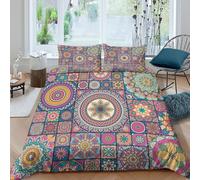 Easy Care 3D Design Microfiber Ornate mandala Bed Quilt Cover All Season Bedding Set with Pillow Shams Bohemian pattern Duvet Cover Breathable Machine Washable for Teens Adults Super king（260x220cm）