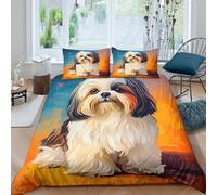 Easy Care 3D Design Microfiber Shih Tzu dog Quilt Cover Breathable Bedding Set with Pillowcases Painting style art Bedding Quilt Cover All Season for Kids Teens Adults King（220x240cm）