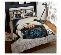 Easy Care 3D Forest Print Duvet Cover, Soft & Cosy Safari Bedding Wildlife Quilt Set, Sweet Pug, Double