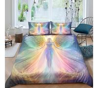 Easy Care 3D Microfiber angel wings Quilt Cover Breathable Bedding Set with Pillowcases spiritual divine art Bedding Quilt Cover All Season Machine Washable for Kids Teens Adults Single（135x200cm）