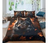 Easy Care 3D Microfiber Autumn wolf portrait Quilt Cover All Season Bedding Set w/Pillowcase Wild animal art Duvet Cover Sets Breathable Machine Washable for Home Decoration Single（135x200cm）