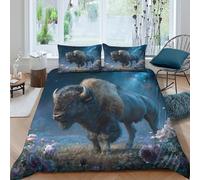 Easy Care 3D Microfiber Bison under stars Comforter Cover All Season Bedding Set w/Pillowcase Fantasy wildlife art Duvet Cover All Season Soft Washable for Kids Teens Adults Super king（260x220cm）