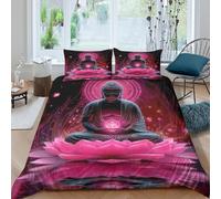 Easy Care 3D Microfiber Buddha meditation Quilt Cover All Season Bedding Set w/Pillowcase spiritual glowing art Duvet Cover Sets Breathable Machine Washable for Home Decoration Single（140x200cm）