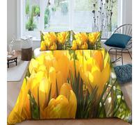 Easy Care 3D Microfiber Crocus Flowers Comforter Cover All Season Bedding Set w/ Pillowcase Spring Garden Bloom Duvet Cover All Season Soft Machine Washable for Kids Teens Adults King（220x240cm）