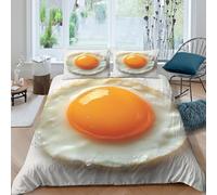 Easy Care 3D Microfiber Fried egg Quilt Cover All Season Bedding Set with Matching Pillowcase Breakfast style food Duvet Cover Sets Breathable Machine Washable for Home Decoration Single（135x200cm）
