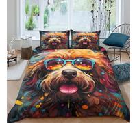 Easy Care 3D Microfiber Funny dog art Quilt Cover All Season Bedding Set w/Pillowcase Colorful cartoon style Duvet Cover Sets Breathable Machine Washable for Home Decoration Super king（260x220cm）