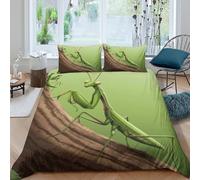 Easy Care 3D Microfiber green praying mantis Quilt Cover Breathable Bedding Set with Pillowcases nature illust Bedding Quilt Cover All Season Machine Washable for Kids Teens Adults King（220x240cm）
