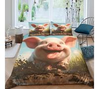 Easy Care 3D Microfiber Happy pig in mud Quilt Cover All Season Bedding Set w/ Pillowcase Cartoon farm animal Duvet Cover Sets Breathable Machine Washable for Home Decoration Super king（260x220cm）