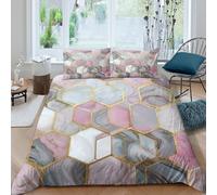 Easy Care 3D Microfiber hexagon patterns Bed Quilt Cover All Season Bedding Set with Pillow Shams modern geometric design Duvet Cover Breathable Machine Washable for Teens Adults Single（135x200cm）