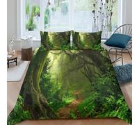 Easy Care 3D Microfiber Mystic Jungle Path Bed Quilt Cover All Season Bedding Set with Pillow Shams Nature Forest Scenic Duvet Cover Breathable Machine Washable for Teens Adults Double（200x200cm）